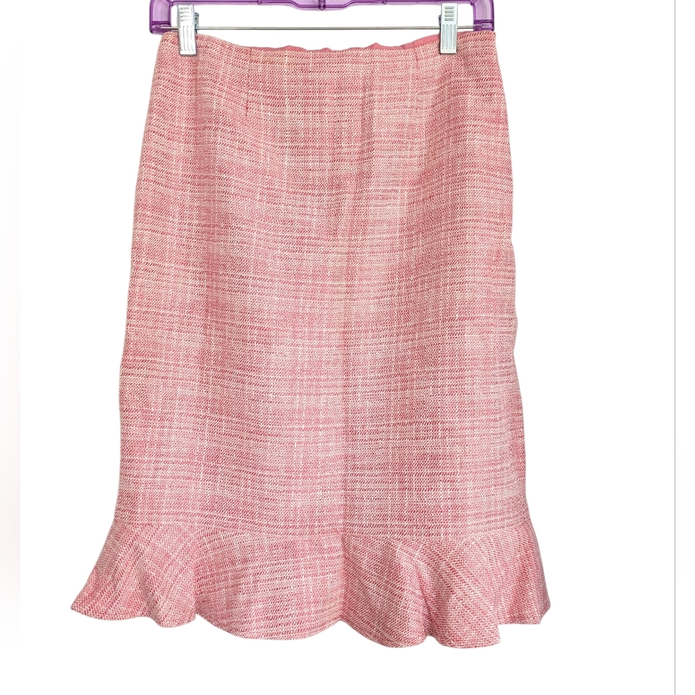 Apostrophe Pink Tweed Pencil Skirt Lined Ruffle Hem